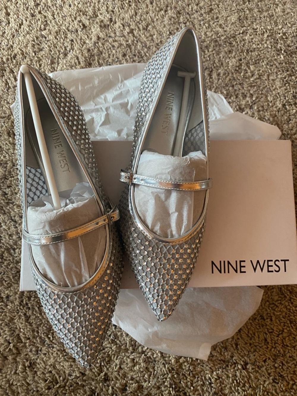 Nine West Silver Studded Pointed Toe Loafers